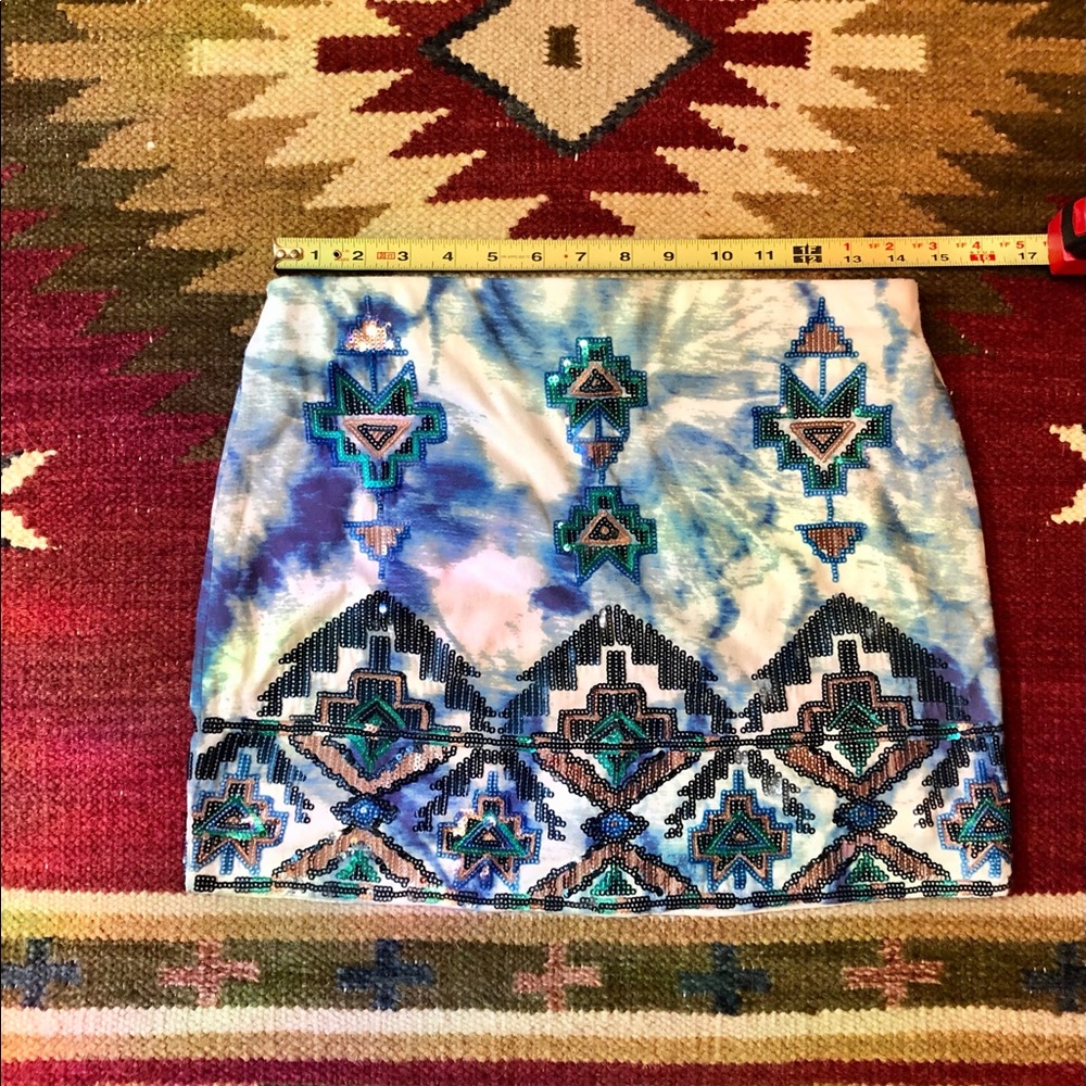 Express Boho Sequin Aztec Tie Dye Mini Skirt